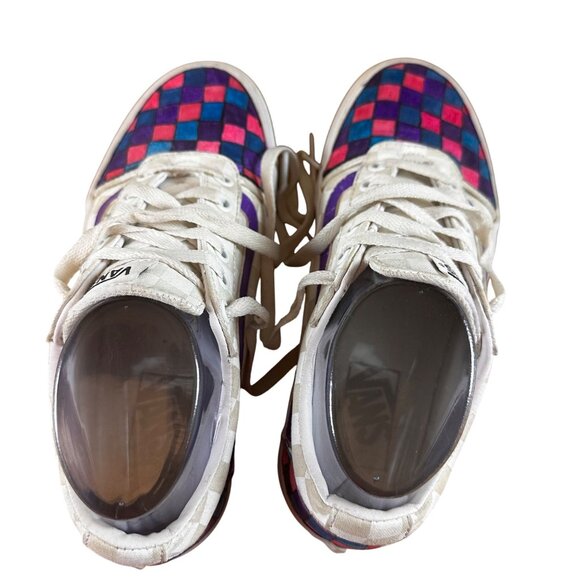 Vans Off the Wall Size 7 Checkered Design Canvas Shoes Pink Blue Purple Tennis - Picture 7 of 14